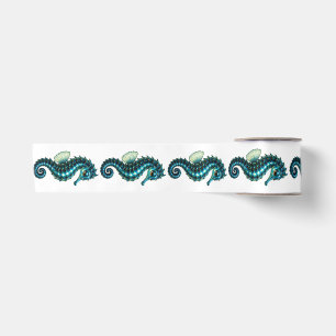 Turquoise Zeepaardje & Parel Oceaan Cadeaupapier L Lint