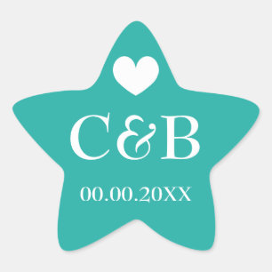 Turquoise zeesterren monogram bruiloft gunst stick ster sticker