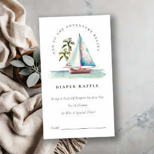 Turquoise Zeilboot Palm Luier Raffle Baby Shower Informatiekaartje