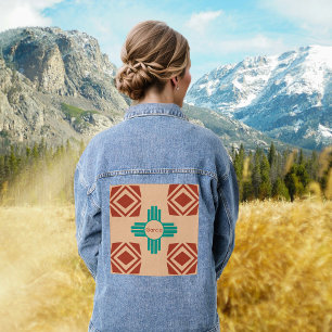 Turquoise Zia Tribal Brown Tan Denim Jacket