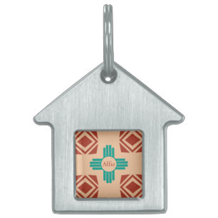 Turquoise Zia Tribal Brown Tan Huisdieren Naamplaatje