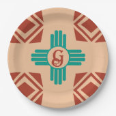 Turquoise Zia Tribal Brown Tan Papieren Bordje (Voorkant)