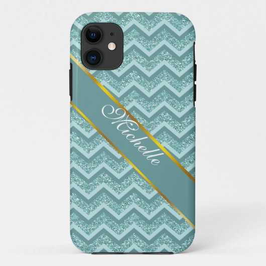turquoise zigzagpatroon met glitter Case-Mate iPhone case (Achterkant)
