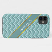 turquoise zigzagpatroon met glitter Case-Mate iPhone case (Achterkant (horizontaal))