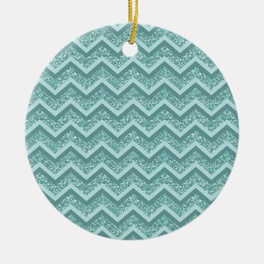 turquoise zigzagpatroon met glitter keramisch ornament (Voorkant)