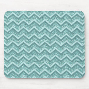 turquoise zigzagpatroon met glitter muismat