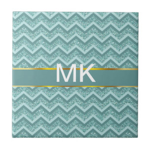 turquoise zigzagpatroon met glitter tegeltje