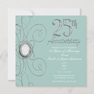 Turquoise Zilver Diamant 25 25ste Jubileumfeest Kaart