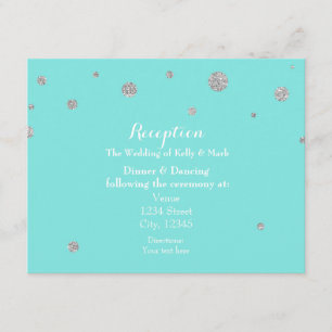Turquoise & Zilver Glitter Confetti Ontvangst Informatiekaartje
