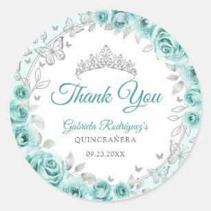Turquoise Zilver Quinceanera Ronde Sticker