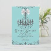 Turquoise & Zilver Witte Boog Sweet 16 Zestien Kaart (Staand voorkant)