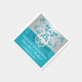 Turquoise, Zilveren Bloemen, Harten Papieren serve Servetten (Hoek)