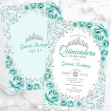 Turquoise Zilveren Bloemen Quinceanera