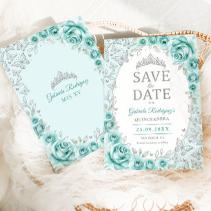 Turquoise Zilveren Bloemstuk Quinceanera Save The Date