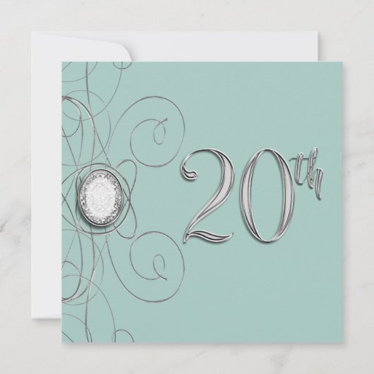 Turquoise Zilveren Diamant 20 20e Verjaardagsfeest Kaart (Achterkant)