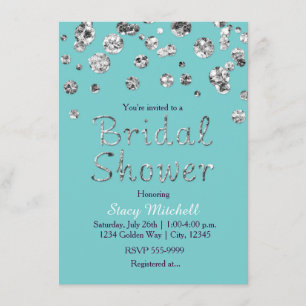 Turquoise Zilveren Glitter Bruiloft Uitnodiging
