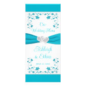 Turquoise, Zilveren Liefde Harten Bruiloft Menu (Voorkant)