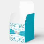 Turquoise, zilveren liefdesharten bruiloft bedankdoosjes (Geopend)