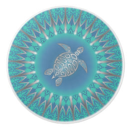 Turquoise zilveren Zeeen schildpad | nautisch kabi Keramische Knop