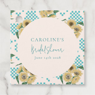 Turquoise Zonnebloem Dambord Bruiloftsborrel Bedankjes Labels