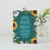 Turquoise zonnebloem rustieke bruiloft uitnodiging (Staand voorkant)