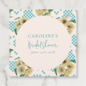 Turquoise Zonnebloem Schachbrett Bruiloftsborrel  Bedankjes Labels (Achterkant)