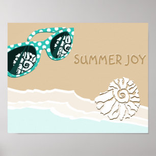 Turquoise zonnebril schelp in de badkamer aan het poster