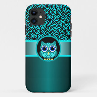 turquoise zwaait patroon met uil iPhone 11 hoesje