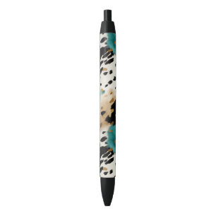 Turquoise Zwart Cream Goud Western Koeienhuid Zwarte Inkt Pen