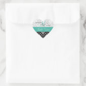 Turquoise Zwart Damask Trouwgunst Hart Sticker (Tas)