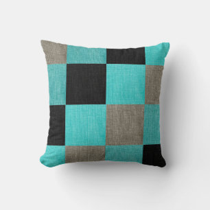 Turquoise & zwart dambordkussen kussen