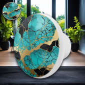 Turquoise Zwart en Goud Crackle Abstract Keramische Knop
