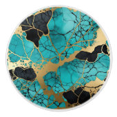 Turquoise Zwart en Goud Crackle Abstract Keramische Knop (Voorkant)