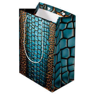 Turquoise Zwart en Goud Reptiel Schubpatroon Medium Cadeauzakje