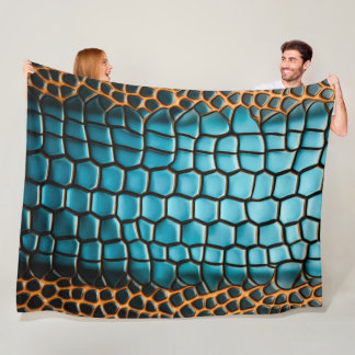 Turquoise Zwart en Goud Schubreptielpatroon Fleece Deken