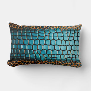 Turquoise Zwart en Goud Schubreptielpatroon Kussen