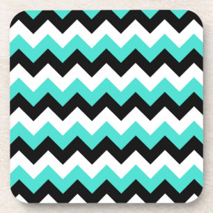 Turquoise Zwart en Wit Chevron Bier Onderzetter