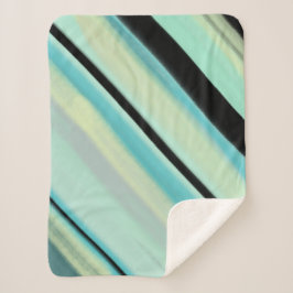 Turquoise Zwart Geel Strepen Patroon Sherpa Deken