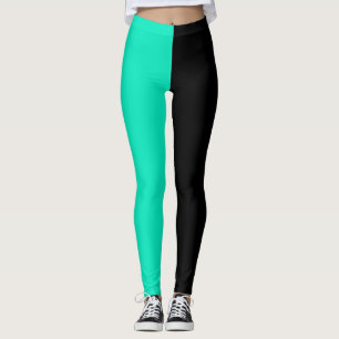 Turquoise zwart tweekleurig split half ontwerp leggings