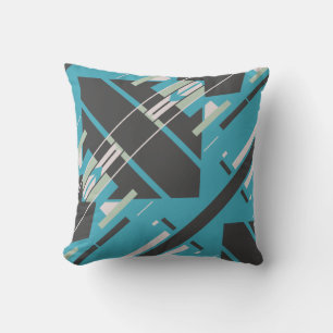 Turquoise Zwart Wit Diagonaal Zuidwesten Art Look Kussen