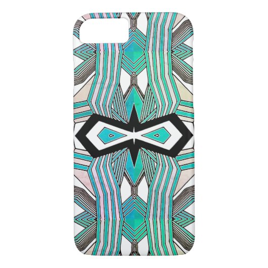 Turquoise, zwart-wit geometrische lijnkunst Case-Mate iPhone case (Achterkant)