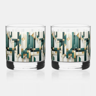 Turquoise Zwart Wit Goud Modern Geometrisch  Whisky Glas