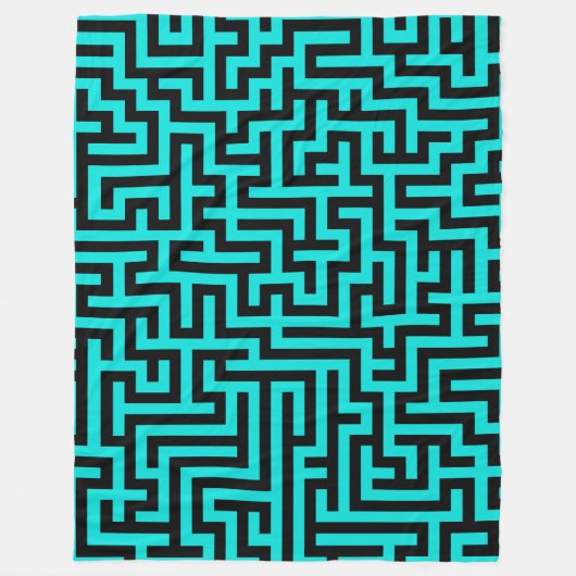 Turquoise zwarte doolhof lijnen fleece deken (Voorkant)