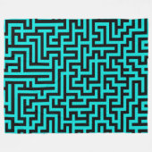 Turquoise zwarte doolhof lijnen fleece deken (Voorkant (Horizontaal))
