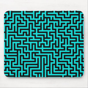 Turquoise zwarte doolhof lijnen muismat