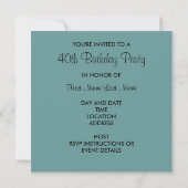 Turquoises Dots 40e anniversaire Invitations (Dos)
