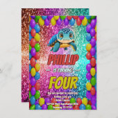 Turtle aangepaste karakter verjaardag uitnodiging (Voorkant / Achterkant)