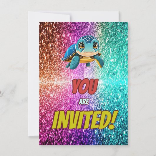 Turtle aangepaste karakter verjaardag uitnodiging (Achterkant)