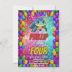 Turtle aangepaste karakter verjaardag uitnodiging