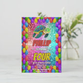 Turtle aangepaste karakter verjaardag uitnodiging (Staand voorkant)